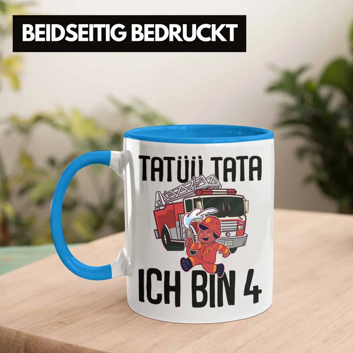Trendation - 4. Geburtstag Geschenk Jungs Feuerwehr Tasse Geschenke Zubehör Lustig Kinder Geburtstag Spruch Ich Bin 4 Blau Trendation