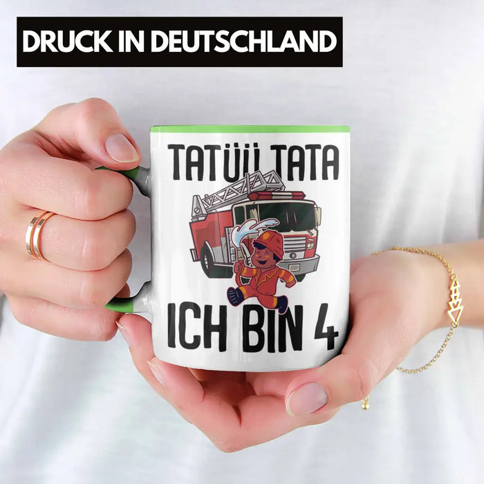 Trendation - 4. Geburtstag Geschenk Jungs Feuerwehr Tasse Geschenke Zubehör Lustig Kinder Geburtstag Spruch Ich Bin 4 Grün Trendation