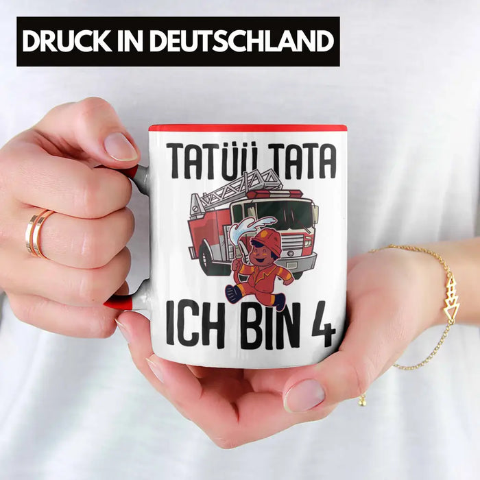 Trendation - 4. Geburtstag Geschenk Jungs Feuerwehr Tasse Geschenke Zubehör Lustig Kinder Geburtstag Spruch Ich Bin 4 Rot Trendation