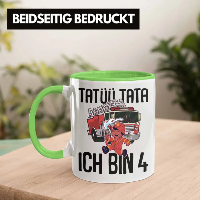 Trendation - 4. Geburtstag Geschenk Jungs Feuerwehr Tasse Geschenke Zubehör Lustig Kinder Geburtstag Spruch Ich Bin 4 Grün Trendation
