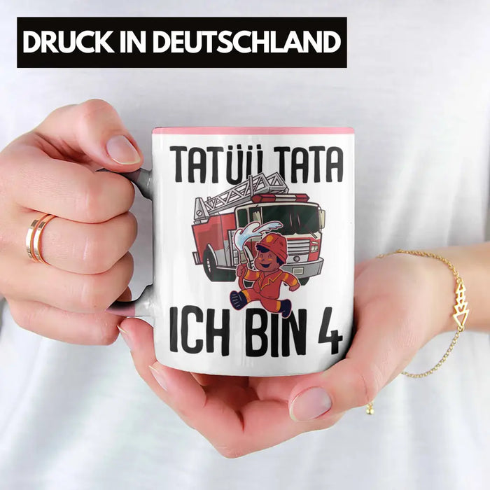Trendation - 4. Geburtstag Geschenk Jungs Feuerwehr Tasse Geschenke Zubehör Lustig Kinder Geburtstag Spruch Ich Bin 4 Rosa Trendation