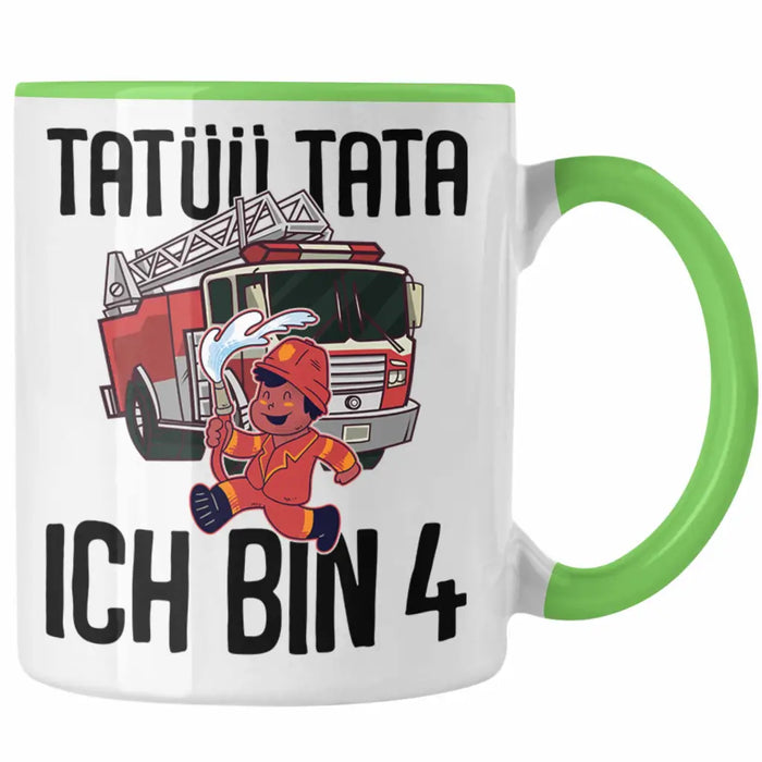 Trendation - 4. Geburtstag Geschenk Jungs Feuerwehr Tasse Geschenke Zubehör Lustig Kinder Geburtstag Spruch Ich Bin 4 Grün Trendation
