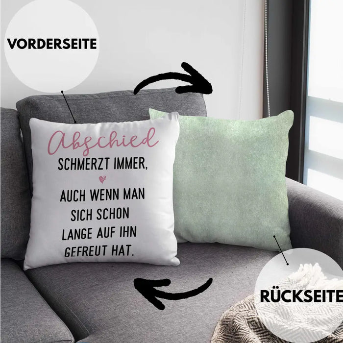 Trendation - Abschiedsgeschenk Kissen Geschenk Abschied Schmerzt Immer Jobwechsel Abschied Neuer Job Dekokissen mit Füllung 40x40 Rosa Trendation