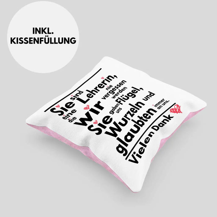 Trendation - Abschiedsgeschenk Lehrerin Kissen Geschenk zum Abschied Klassenlehrerin Beste Lehrerin Geschenkidee Danke Dekokissen mit Füllung 40x40 Rosa Trendation
