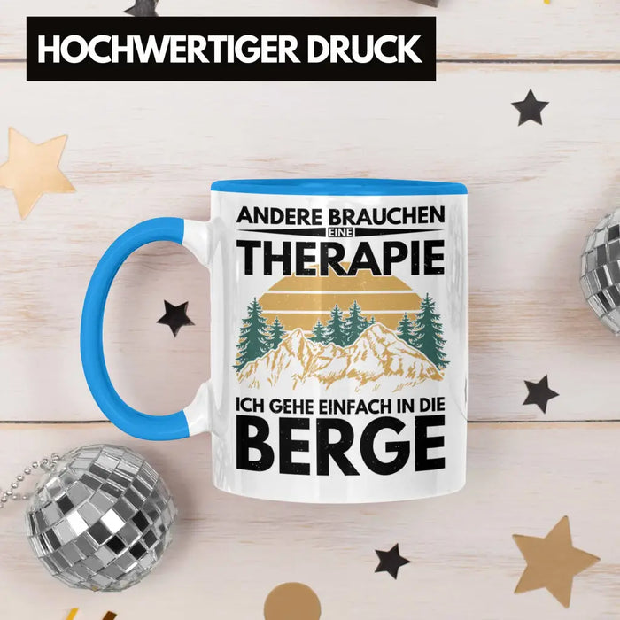 Trendation - Berge Tasse Geschenk Therapie Lustig Spruch Wandern Klettern Trekking Blau Trendation