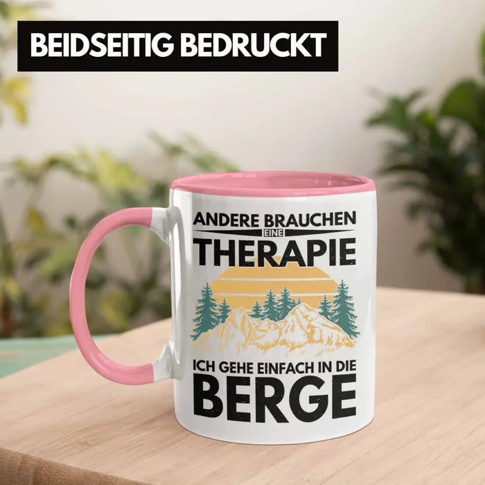 Trendation - Berge Tasse Geschenk Therapie Lustig Spruch Wandern Klettern Trekking Rosa Trendation