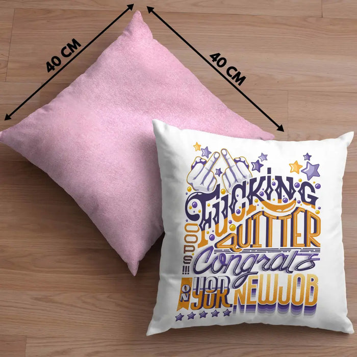 Trendation - Congrats On Your New Job Kissen Geschenk Jobwechsel Neuer Job Abschiedsgeschenk Changing Job Dekokissen mit Füllung 40x40 Rosa Trendation