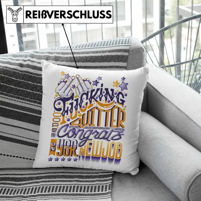 Trendation - Congrats On Your New Job Kissen Geschenk Jobwechsel Neuer Job Abschiedsgeschenk Changing Job Dekokissen mit Füllung 40x40 Rosa Trendation