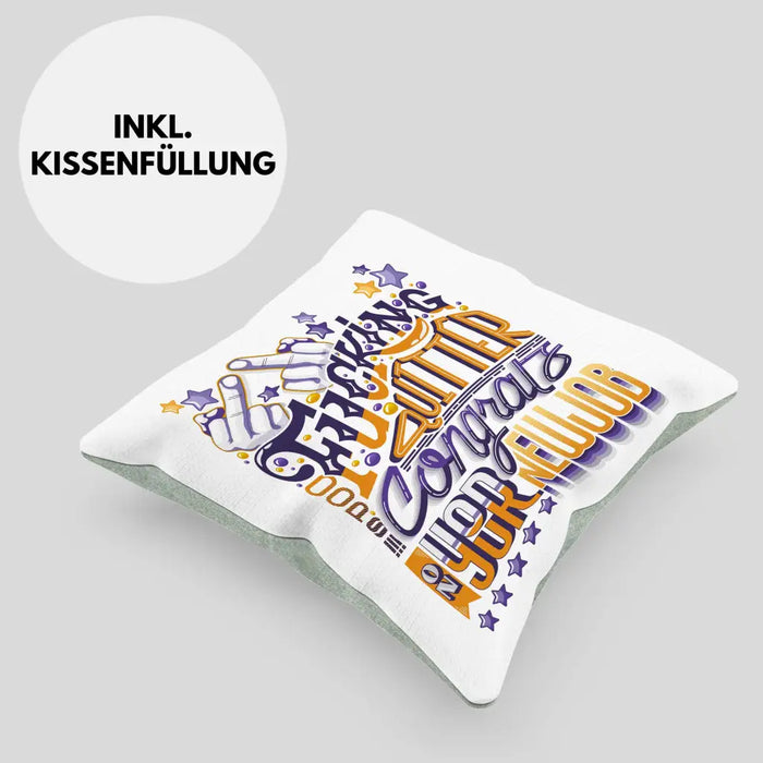 Trendation - Congrats On Your New Job Kissen Geschenk Jobwechsel Neuer Job Abschiedsgeschenk Changing Job Dekokissen mit Füllung 40x40 Rosa Trendation