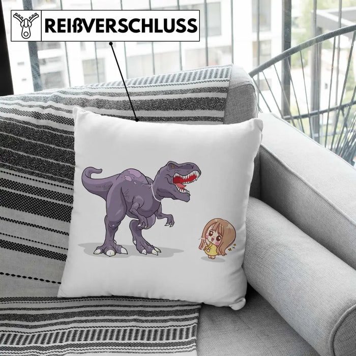 Trendation - Coole Kissen für Dinofans Dinosaurier Geschenkidee Mädchen Geschenke Lustig Dekokissen mit Füllung 40x40 Rosa Trendation
