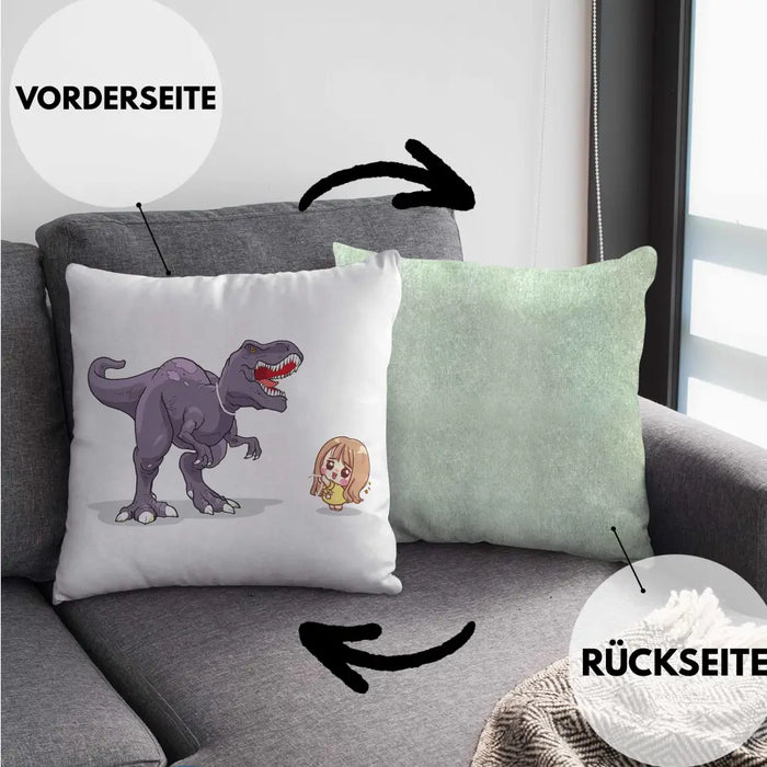 Trendation - Coole Kissen für Dinofans Dinosaurier Geschenkidee Mädchen Geschenke Lustig Dekokissen mit Füllung 40x40 Rosa Trendation