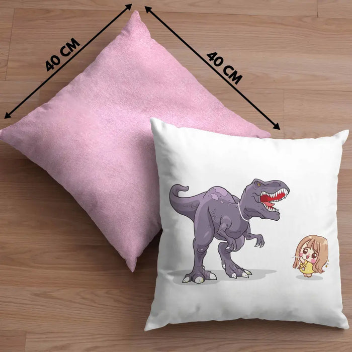 Trendation - Coole Kissen für Dinofans Dinosaurier Geschenkidee Mädchen Geschenke Lustig Dekokissen mit Füllung 40x40 Rosa Trendation