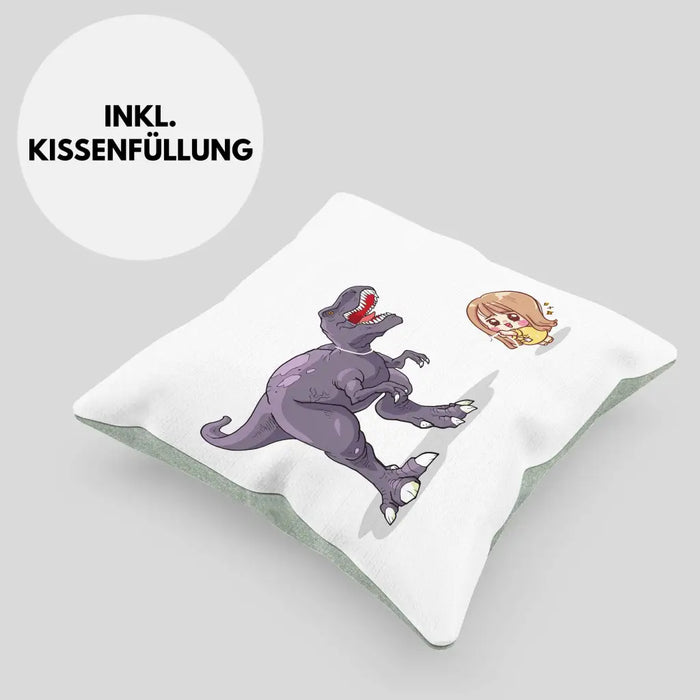Trendation - Coole Kissen für Dinofans Dinosaurier Geschenkidee Mädchen Geschenke Lustig Dekokissen mit Füllung 40x40 Rosa Trendation