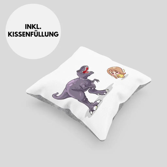Trendation - Coole Kissen für Dinofans Dinosaurier Geschenkidee Mädchen Geschenke Lustig Dekokissen mit Füllung 40x40 Rosa Trendation
