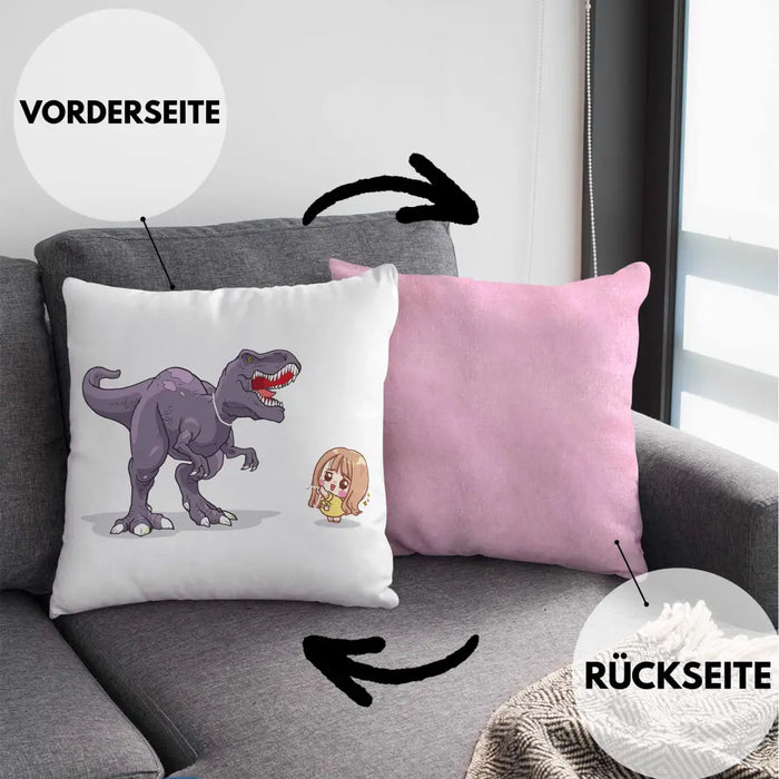 Trendation - Coole Kissen für Dinofans Dinosaurier Geschenkidee Mädchen Geschenke Lustig Dekokissen mit Füllung 40x40 Rosa Trendation