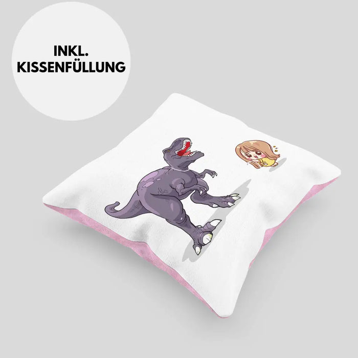 Trendation - Coole Kissen für Dinofans Dinosaurier Geschenkidee Mädchen Geschenke Lustig Dekokissen mit Füllung 40x40 Rosa Trendation