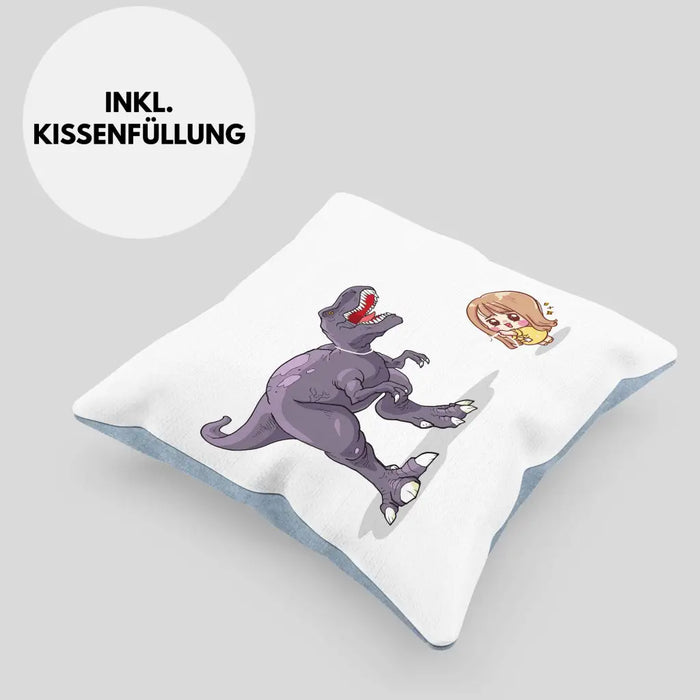 Trendation - Coole Kissen für Dinofans Dinosaurier Geschenkidee Mädchen Geschenke Lustig Dekokissen mit Füllung 40x40 Rosa Trendation