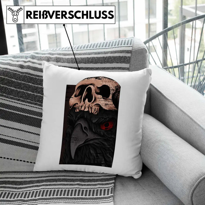 Trendation - Coole Kissen Raben Totenkopf Geschenk Death Metal Punk Rock Dekokissen mit Füllung 40x40 Rosa Trendation