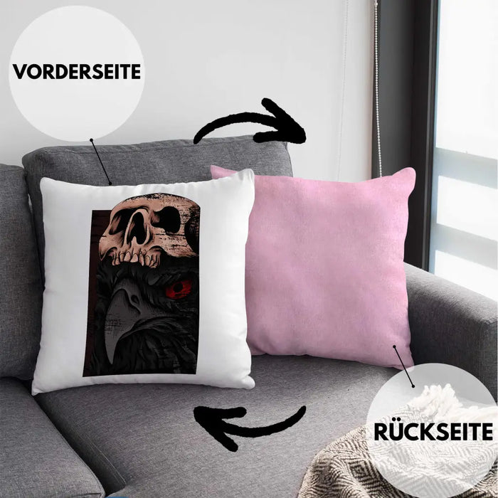 Trendation - Coole Kissen Raben Totenkopf Geschenk Death Metal Punk Rock Dekokissen mit Füllung 40x40 Rosa Trendation