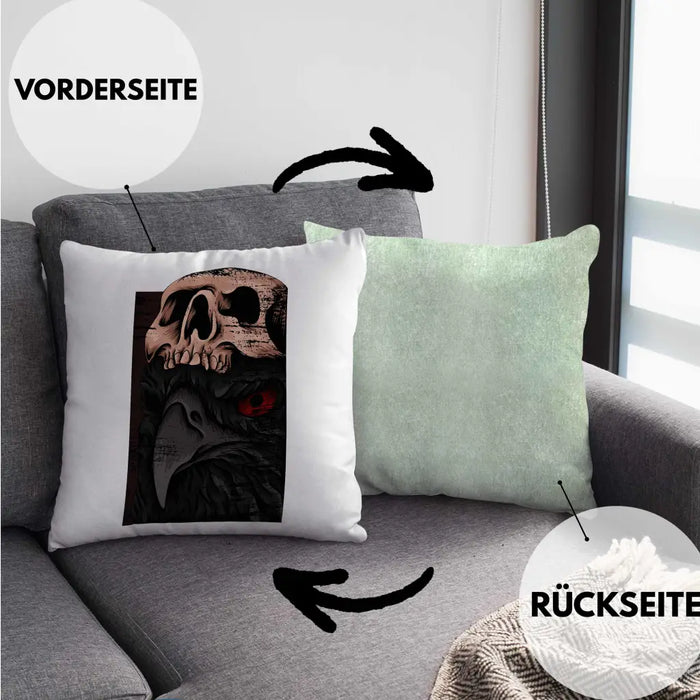 Trendation - Coole Kissen Raben Totenkopf Geschenk Death Metal Punk Rock Dekokissen mit Füllung 40x40 Rosa Trendation