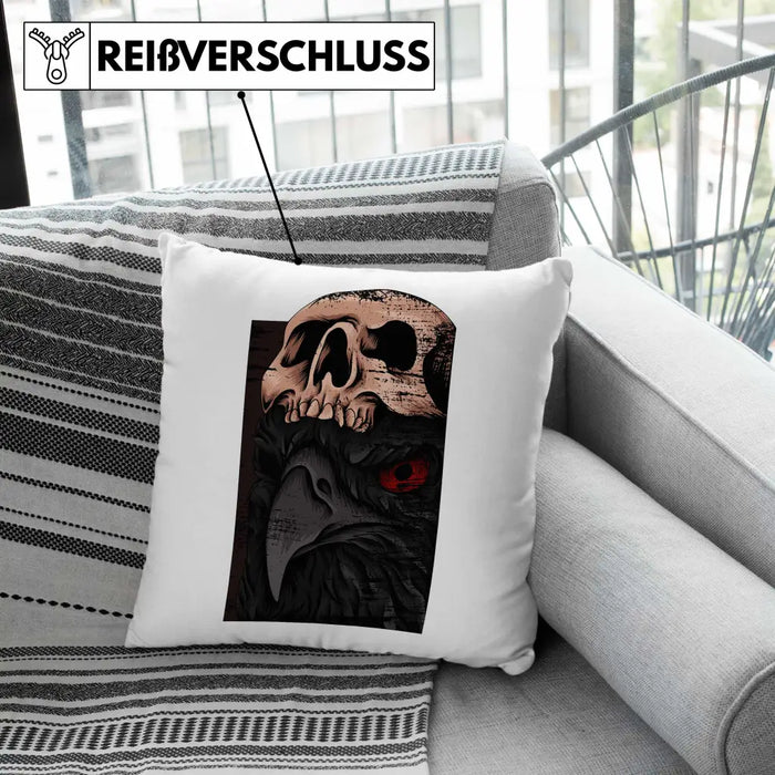 Trendation - Coole Kissen Raben Totenkopf Geschenk Death Metal Punk Rock Dekokissen mit Füllung 40x40 Rosa Trendation