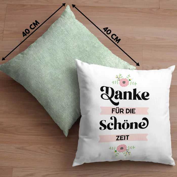Trendation - Danke für Die Schöne Zeit Kissen Geschenk Abschied Kollege Lehrerin Kollegin Freundin Abschiedsgeschenk Dekokissen mit Füllung 40x40 Rosa Trendation