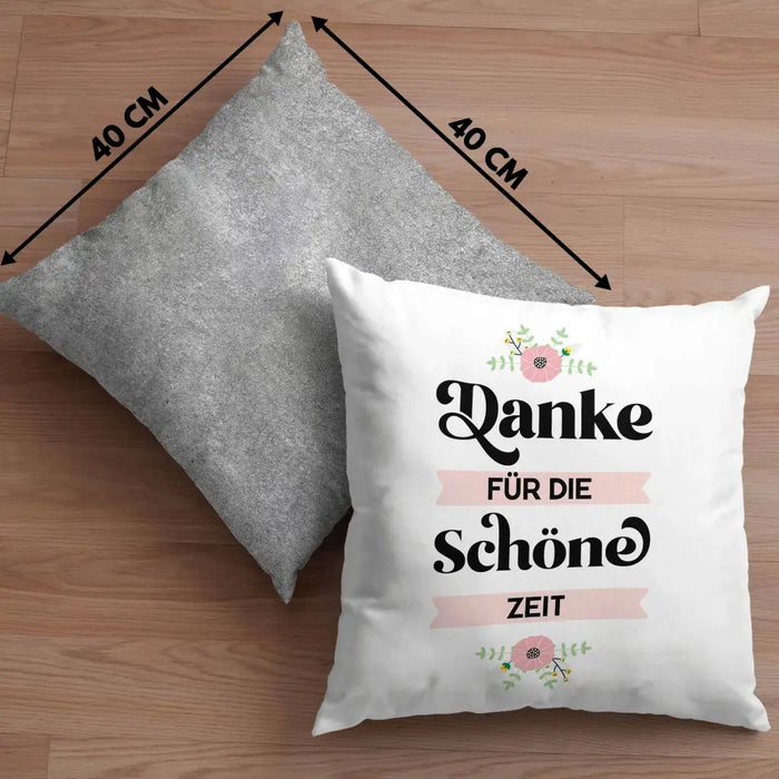 Trendation - Danke für Die Schöne Zeit Kissen Geschenk Abschied Kollege Lehrerin Kollegin Freundin Abschiedsgeschenk Dekokissen mit Füllung 40x40 Rosa Trendation
