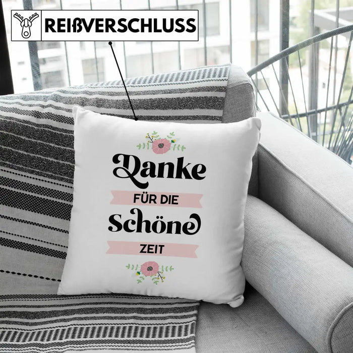 Trendation - Danke für Die Schöne Zeit Kissen Geschenk Abschied Kollege Lehrerin Kollegin Freundin Abschiedsgeschenk Dekokissen mit Füllung 40x40 Rosa Trendation