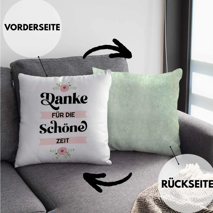 Trendation - Danke für Die Schöne Zeit Kissen Geschenk Abschied Kollege Lehrerin Kollegin Freundin Abschiedsgeschenk Dekokissen mit Füllung 40x40 Rosa Trendation