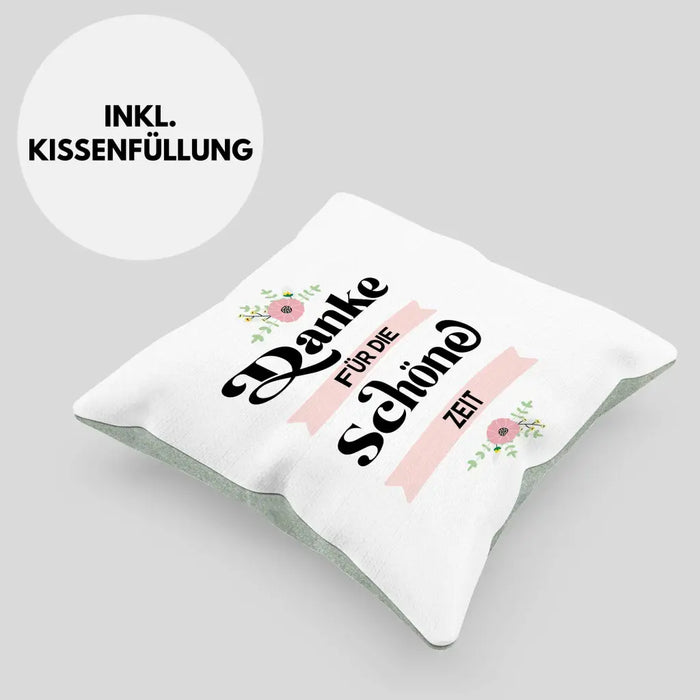 Trendation - Danke für Die Schöne Zeit Kissen Geschenk Abschied Kollege Lehrerin Kollegin Freundin Abschiedsgeschenk Dekokissen mit Füllung 40x40 Rosa Trendation