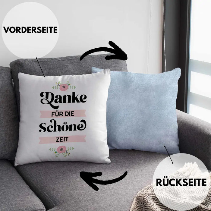 Trendation - Danke für Die Schöne Zeit Kissen Geschenk Abschied Kollege Lehrerin Kollegin Freundin Abschiedsgeschenk Dekokissen mit Füllung 40x40 Rosa Trendation