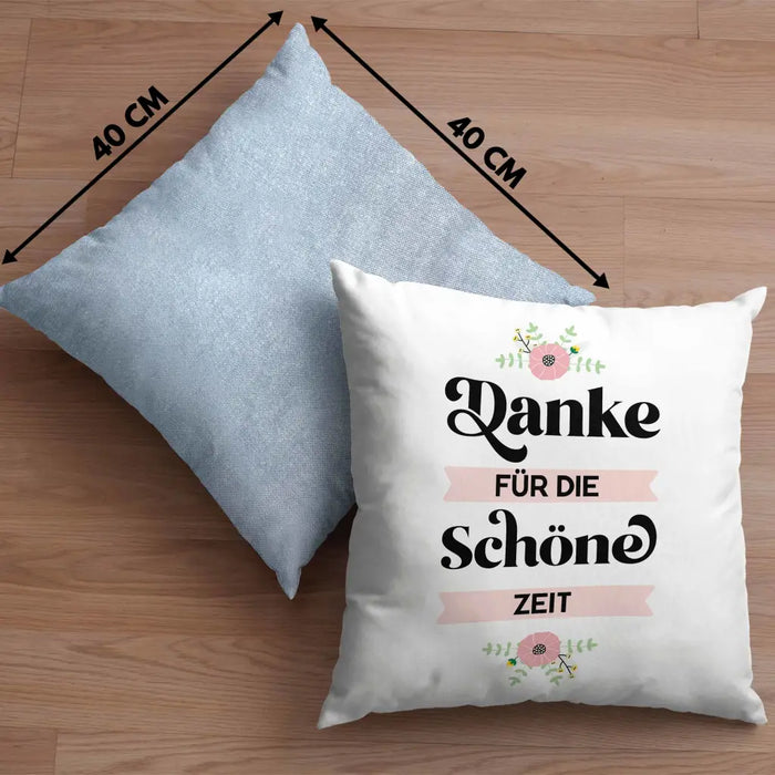 Trendation - Danke für Die Schöne Zeit Kissen Geschenk Abschied Kollege Lehrerin Kollegin Freundin Abschiedsgeschenk Dekokissen mit Füllung 40x40 Rosa Trendation