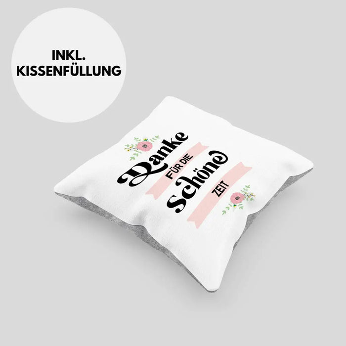 Trendation - Danke für Die Schöne Zeit Kissen Geschenk Abschied Kollege Lehrerin Kollegin Freundin Abschiedsgeschenk Dekokissen mit Füllung 40x40 Rosa Trendation