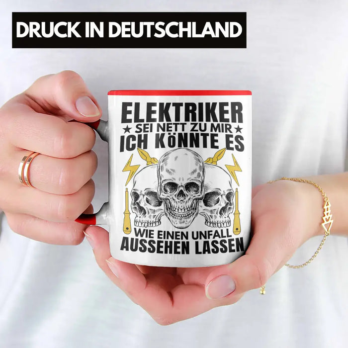 Trendation - Elektriker Tasse Geschenk Elektromeister Lustiger Spruch Männer Geschenkidee Wie Ein Unfall Aussehen Lassen Rot Trendation