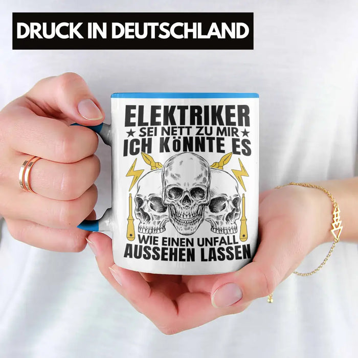 Trendation - Elektriker Tasse Geschenk Elektromeister Lustiger Spruch Männer Geschenkidee Wie Ein Unfall Aussehen Lassen Blau Trendation