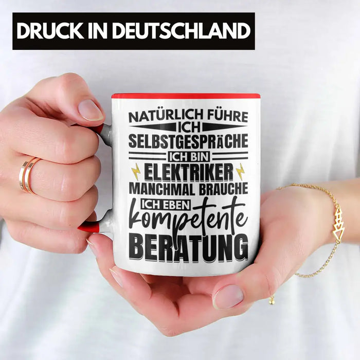 Trendation - Elektriker Tasse Geschenk Elektromeister Lustiger Spruch Männer Geschenkidee Natürlich Führe Ich Selbstgespräche Rot Trendation