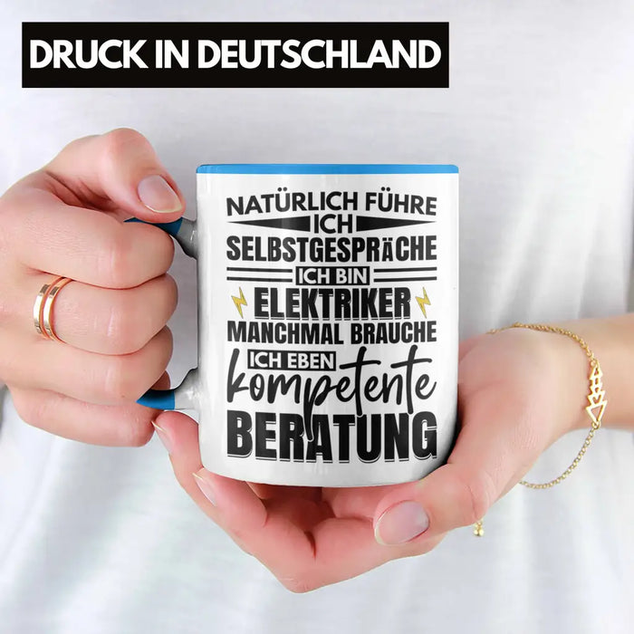 Trendation - Elektriker Tasse Geschenk Elektromeister Lustiger Spruch Männer Geschenkidee Natürlich Führe Ich Selbstgespräche Blau Trendation