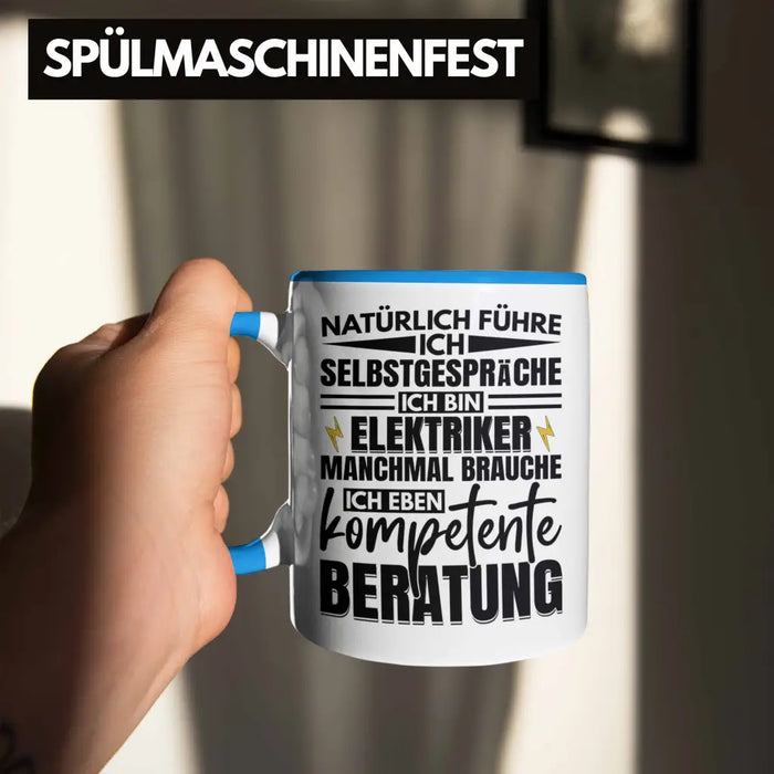 Trendation - Elektriker Tasse Geschenk Elektromeister Lustiger Spruch Männer Geschenkidee Natürlich Führe Ich Selbstgespräche Blau Trendation