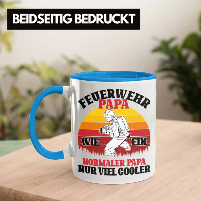 Trendation - Feuerwehr Papa Geschenk Tasse Feuerwehrmann Vater Vatertag Spruch Blau Trendation
