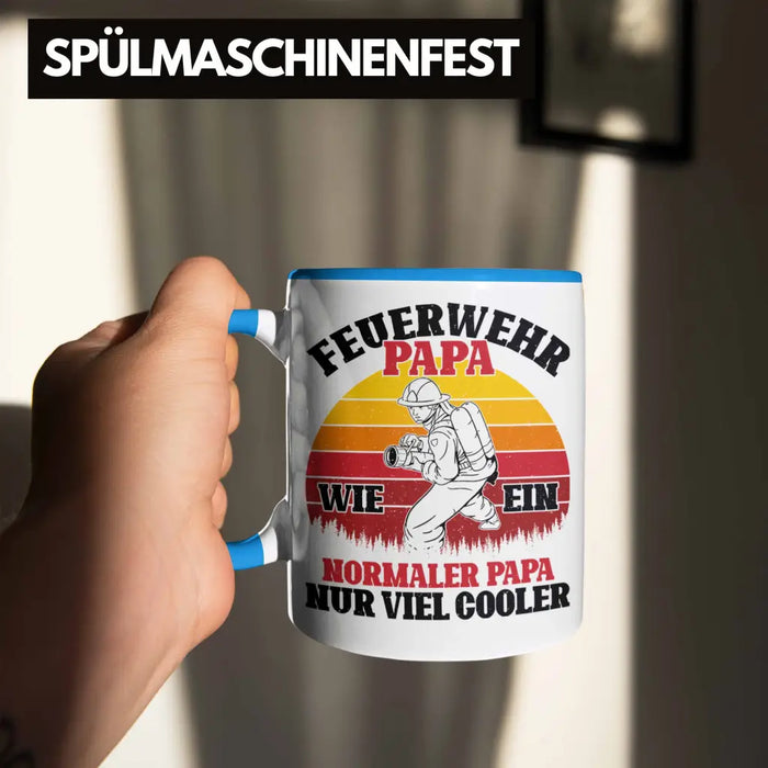 Trendation - Feuerwehr Papa Geschenk Tasse Feuerwehrmann Vater Vatertag Spruch Blau Trendation