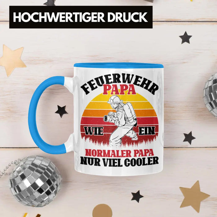 Trendation - Feuerwehr Papa Geschenk Tasse Feuerwehrmann Vater Vatertag Spruch Blau Trendation