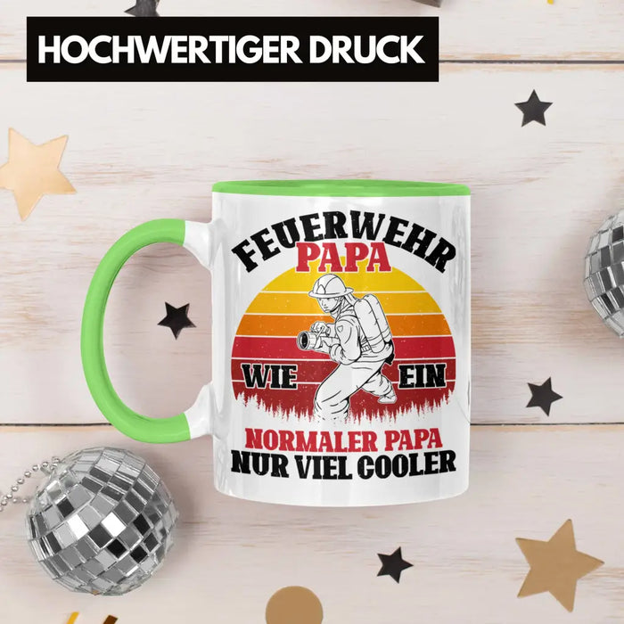 Trendation - Feuerwehr Papa Geschenk Tasse Feuerwehrmann Vater Vatertag Spruch Grün Trendation