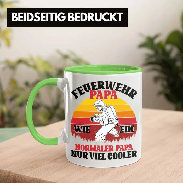 Trendation - Feuerwehr Papa Geschenk Tasse Feuerwehrmann Vater Vatertag Spruch Grün Trendation