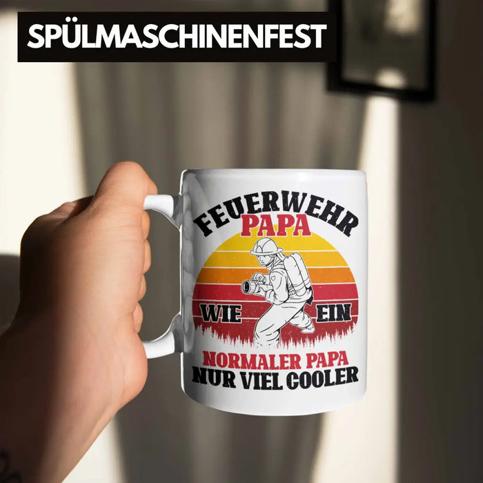 Trendation - Feuerwehr Papa Geschenk Tasse Feuerwehrmann Vater Vatertag Spruch Weiß Trendation