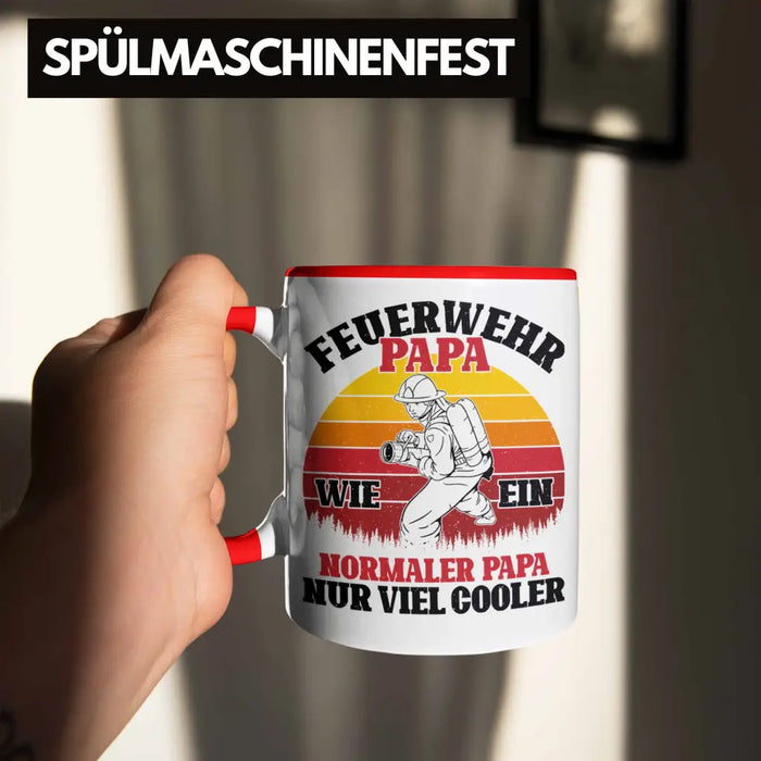 Trendation - Feuerwehr Papa Geschenk Tasse Feuerwehrmann Vater Vatertag Spruch Rot Trendation
