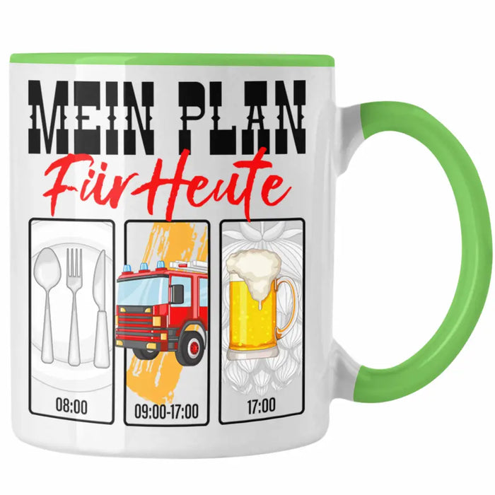 Trendation - Feuerwehr Tasse Lustiges Geschenk für Feuerwehrmann Grafik Becher Geburtstag Weihnachten Grün Trendation