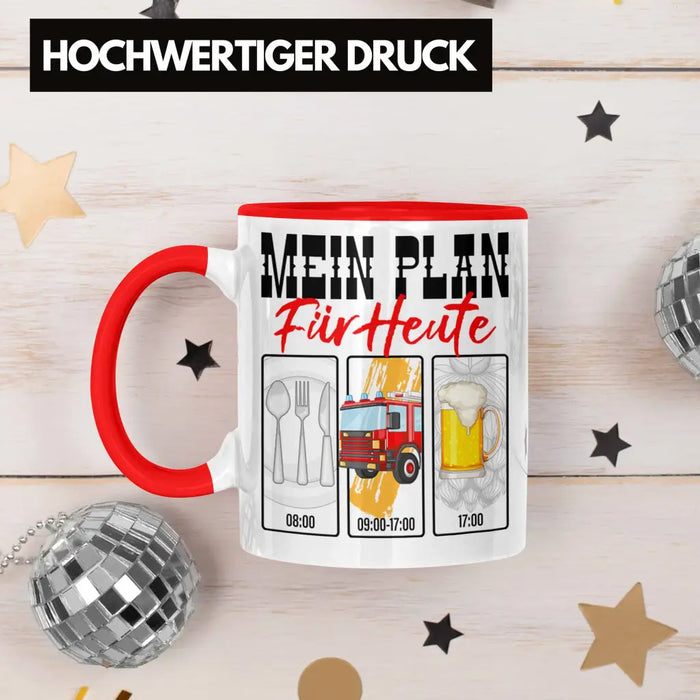 Trendation - Feuerwehr Tasse Lustiges Geschenk für Feuerwehrmann Grafik Becher Geburtstag Weihnachten Rot Trendation