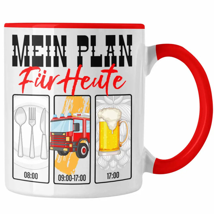Trendation - Feuerwehr Tasse Lustiges Geschenk für Feuerwehrmann Grafik Becher Geburtstag Weihnachten Rot Trendation