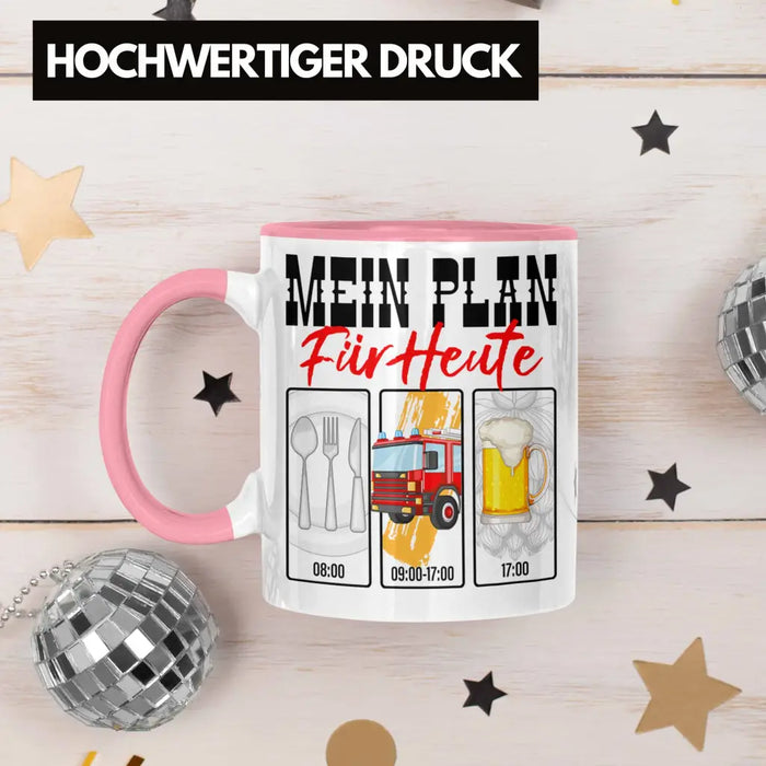 Trendation - Feuerwehr Tasse Lustiges Geschenk für Feuerwehrmann Grafik Becher Geburtstag Weihnachten Rosa Trendation