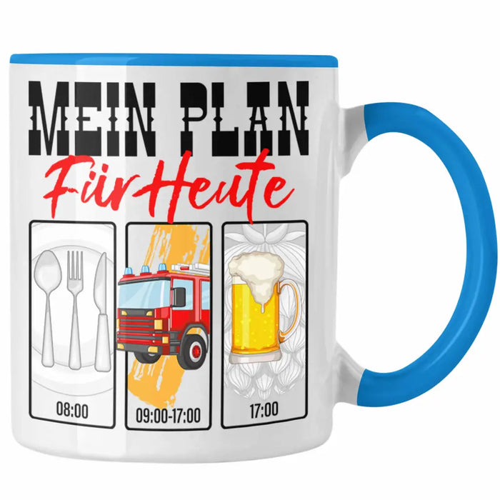 Trendation - Feuerwehr Tasse Lustiges Geschenk für Feuerwehrmann Grafik Becher Geburtstag Weihnachten Blau Trendation